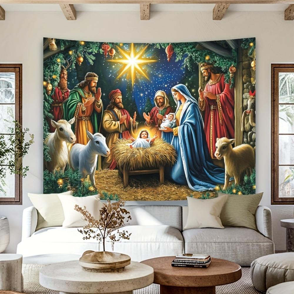 1 unique background cloth, a beautiful painting depicting the birth of Jesus, themed design decoration
