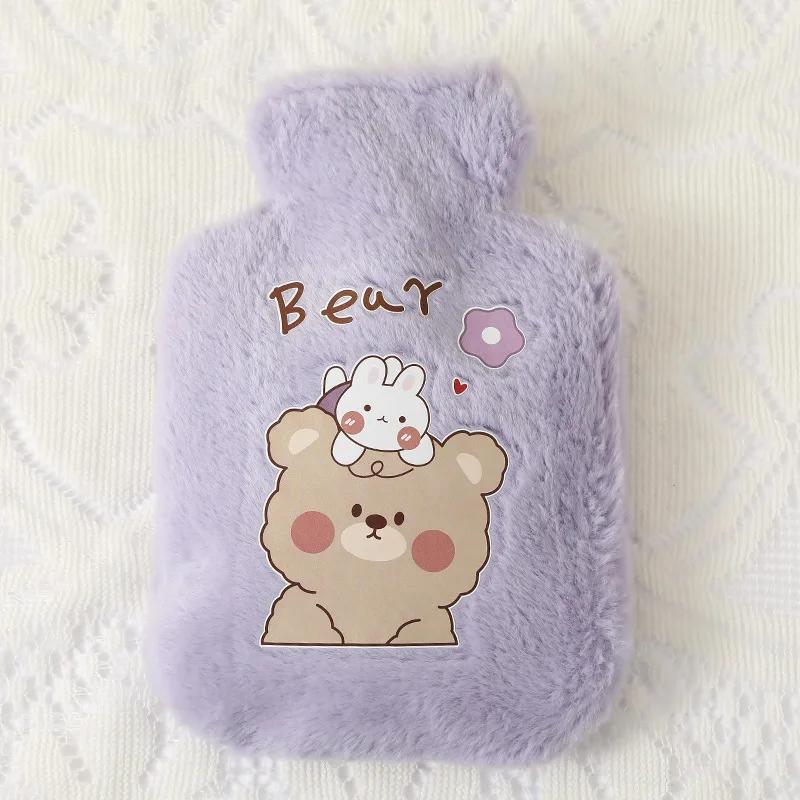 Cartoon Plush Rabbit Bear Hot Water Bottle Water Filling Velvet Small Portable Student Hand Warmer Cute Warm Water Bag 500ml