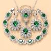 Комплект из женских серег, ожерелья и кольца с подвеской, инкрустированной драгоценными камнями