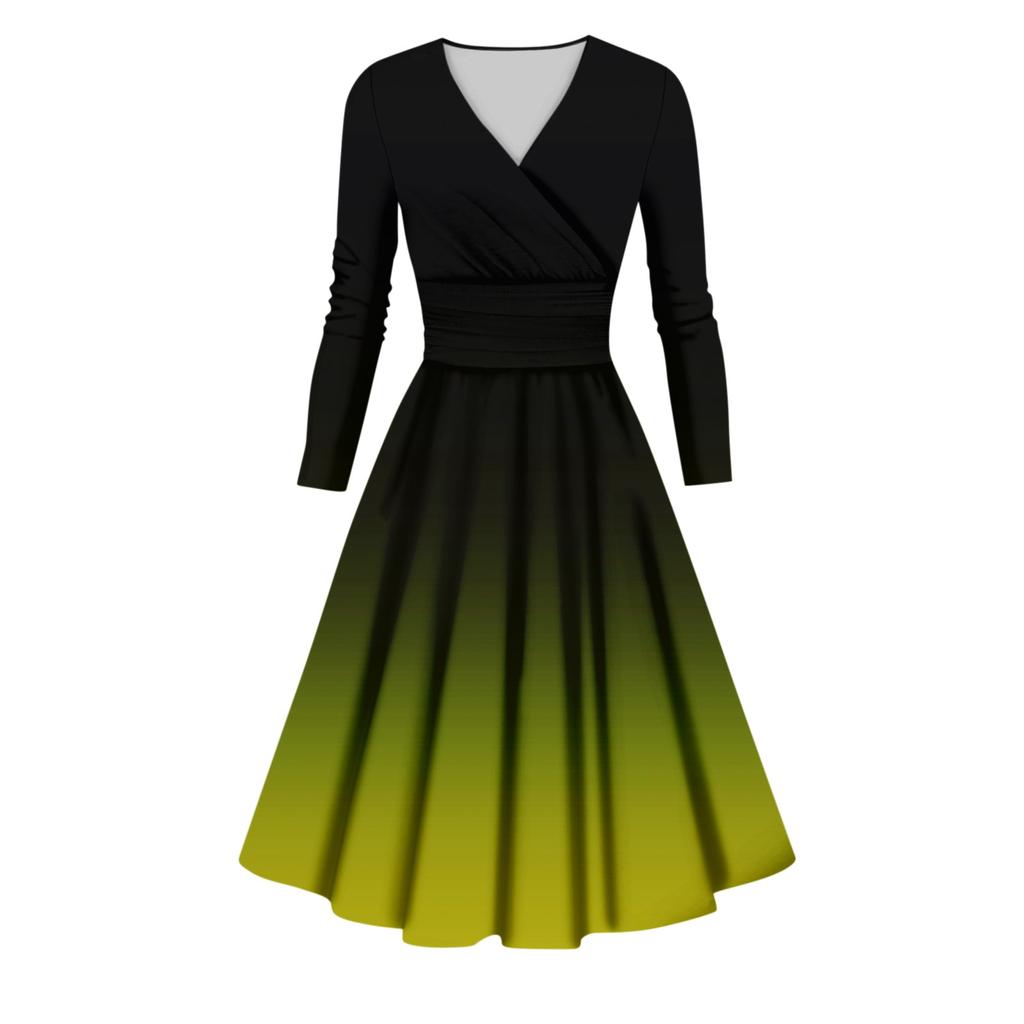 Женское повседневное и модное сексуальное платье с v-образным вырезом и длинными рукавами с градиентным принтом