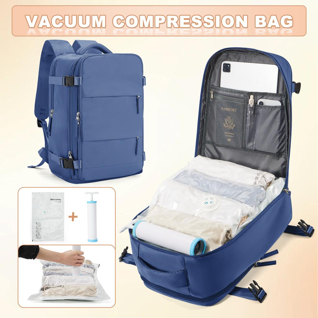 Ryanair 40x25x20 Дорожный рюкзак большой вместимости, складная сумка для походов с вакуумными пакетами и ручным компрессионным насосом, рюкзак для хранения