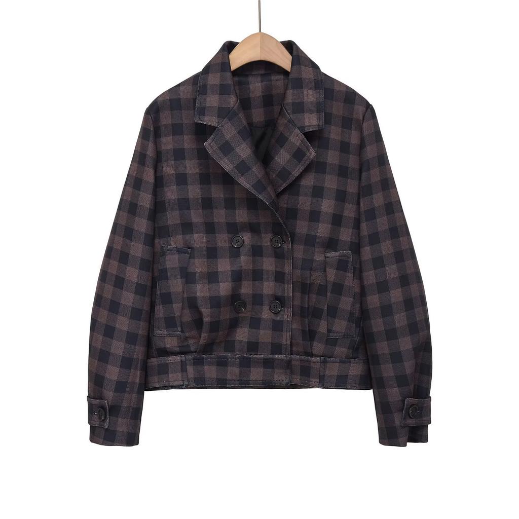 2026 spring new European and American cross-border women's clothing street fashion plaid double-breasted jacket w027 1199
