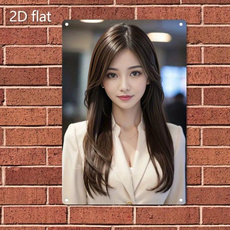Hisun Tin Sign HD Metal Tin Sign Elegant Asian Businesswoman In White Blazer Office Portrait Wall Art Decor
