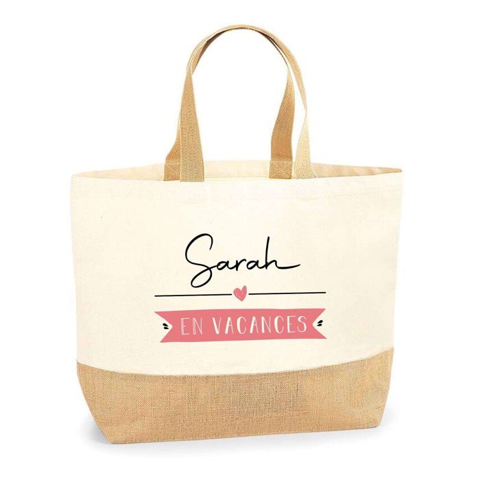 Cabas de plage - PLANETEE - Sarah en Vacances - Multicolore - Jute naturel - Poignées solides