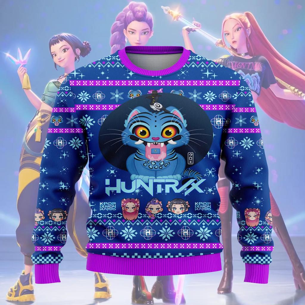 2025 Новый K-Pop Охотники на демонов Уродливый Рождественский свитер Мода Харадзюку Женский джемпер Свитер Руми Мира Зои HUNTR/X Толстовки