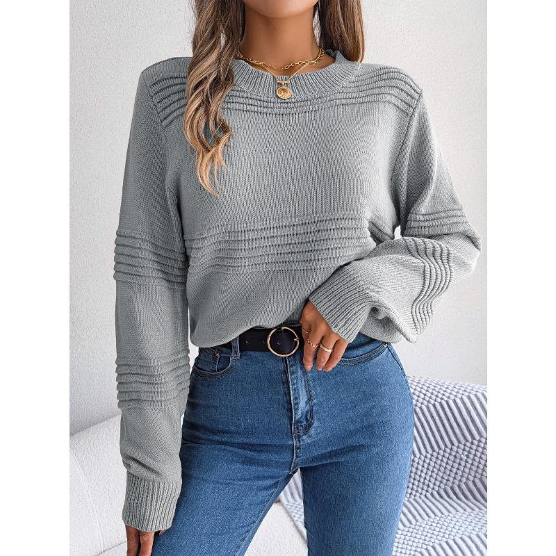 Женский осенне-зимний повседневный однотонный вязаный свитер с длинным рукавом