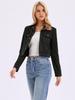 Allegra K Women's Cropped Jacket, Faux Suede, Fold-Over Collar, Button Pockets, Black, Size XL