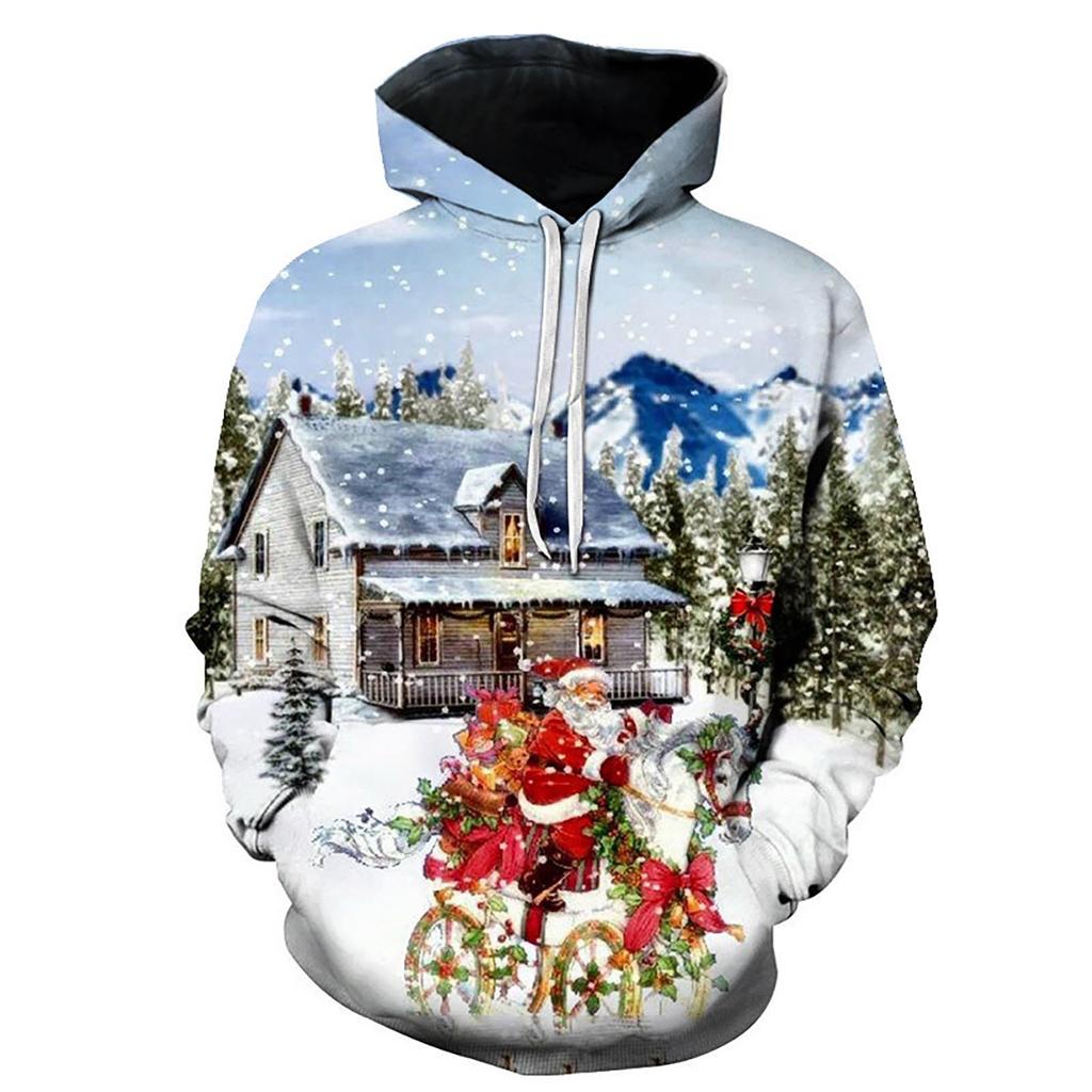 Осенняя мужская толстовка для взрослых с капюшоном с 3D принтом Санта-Клауса и принтом