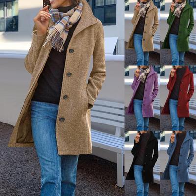 Женский шерстяной тренч, двойное пальто, повседневная куртка с воротником-стойкой и флисовой подкладкой, верхняя одежда