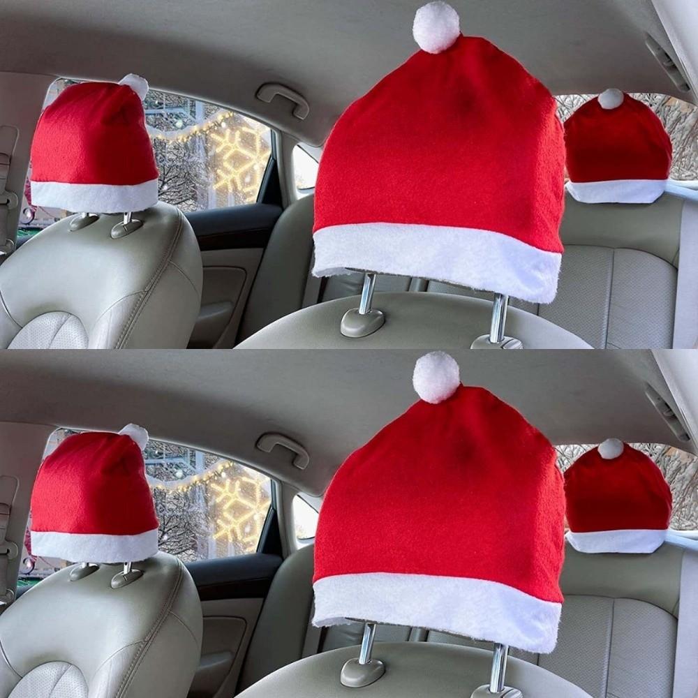 Santa Red White Hat Santa Claus Car Pillowcase Car Seat Headcover  Holiday Car Interior