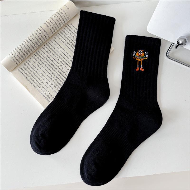 5 пар мужских и женских вышитых носков средней длины с впитывающими пот мультяшными рисунками