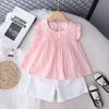Qizlar uchun 2 qismli paxtali to'plam - Qisqa yengli pushti top+Kundalik shortlar - Yoqimli va shirin kundalik kiyim -S-XXL