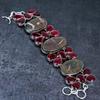 Natural Mud Crack Fossil, Garnet Gemstone 925 Sterling Silver Bracelet 7-8" G0J62