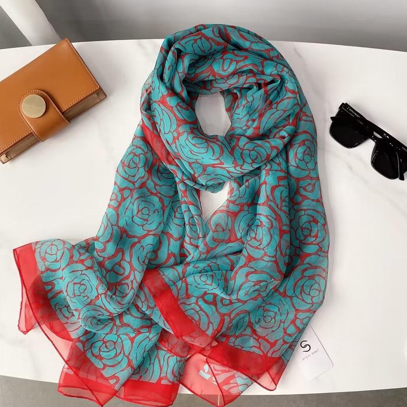 Women's Long Printed Silk Scarf - Ultra-Thin, All-Season, Middle-Aged Mother Style