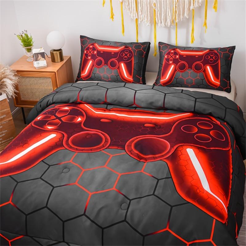 Комплект постельного белья из 3 предметов для игровой консоли, 3D-игровой геометрический легкий комплект постельного белья из микрофибры, один пододеяльник и две наволочки