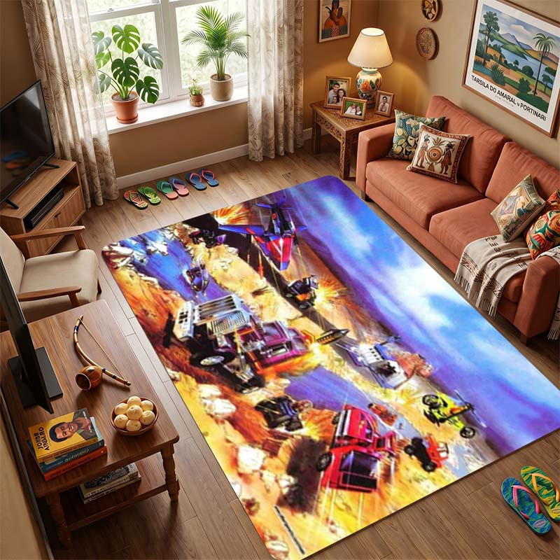 M.A.S.K. Retro 80s Cartoon Car Area Rug, Non-Slip Floor Mat for Living Room Bedroom, Vintage Action Series Carpet for Gamer Room