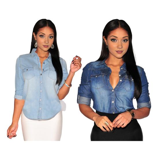 Женская рубашка с лацканами, длинным рукавом, свободный крой, верхние части, карманы с клапанами, пуговицы, планка, джинсовая рубашка, стиль для поездок на работу, повседневная одежда