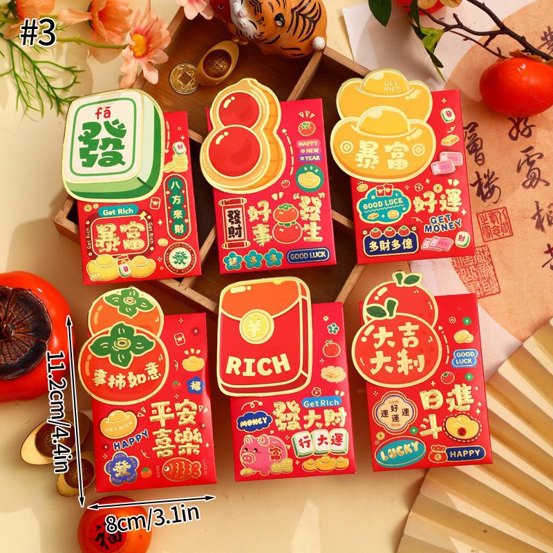6 шт. Красные конверты на китайский Новый год, мультяшные милые змеи, хунбао, красные пакеты на Праздник весны, свадебный конверт, пакеты для денег со змеями