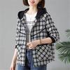 Chic Spring Hooded Checkered Coat Women Short Jacket Middle Aged Mom Fashion Casual Outerwear