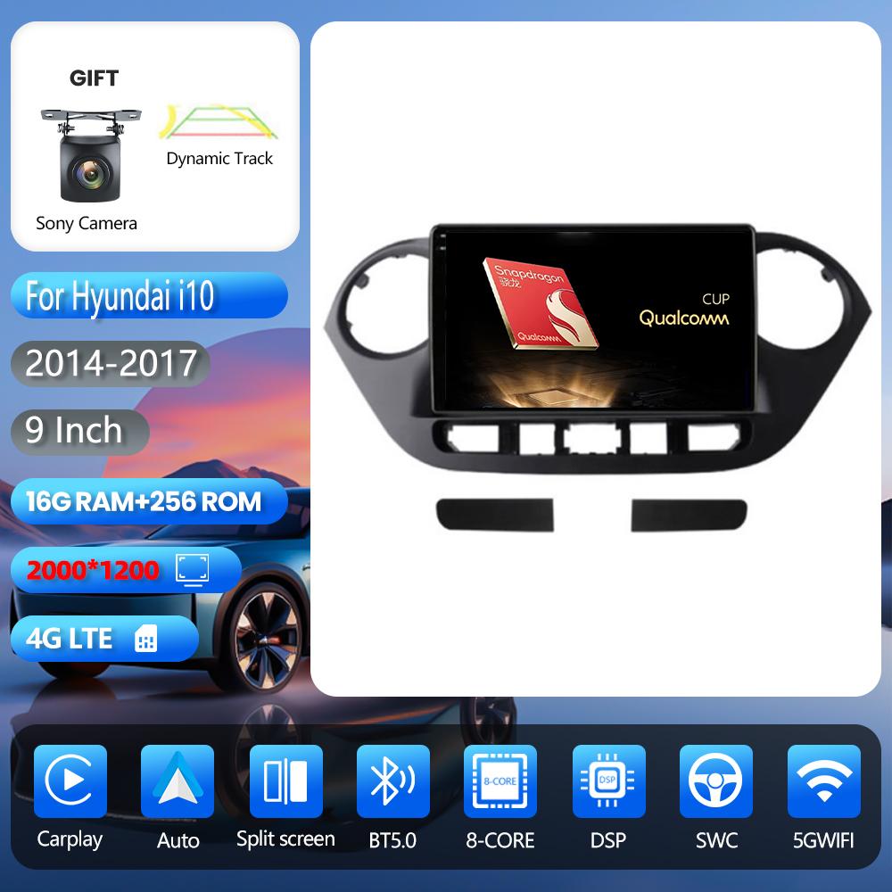 Autoradio multimédia 2DIN Android 16 pour Hyundai i10 2013-2018 LHD avec navigation et Carplay