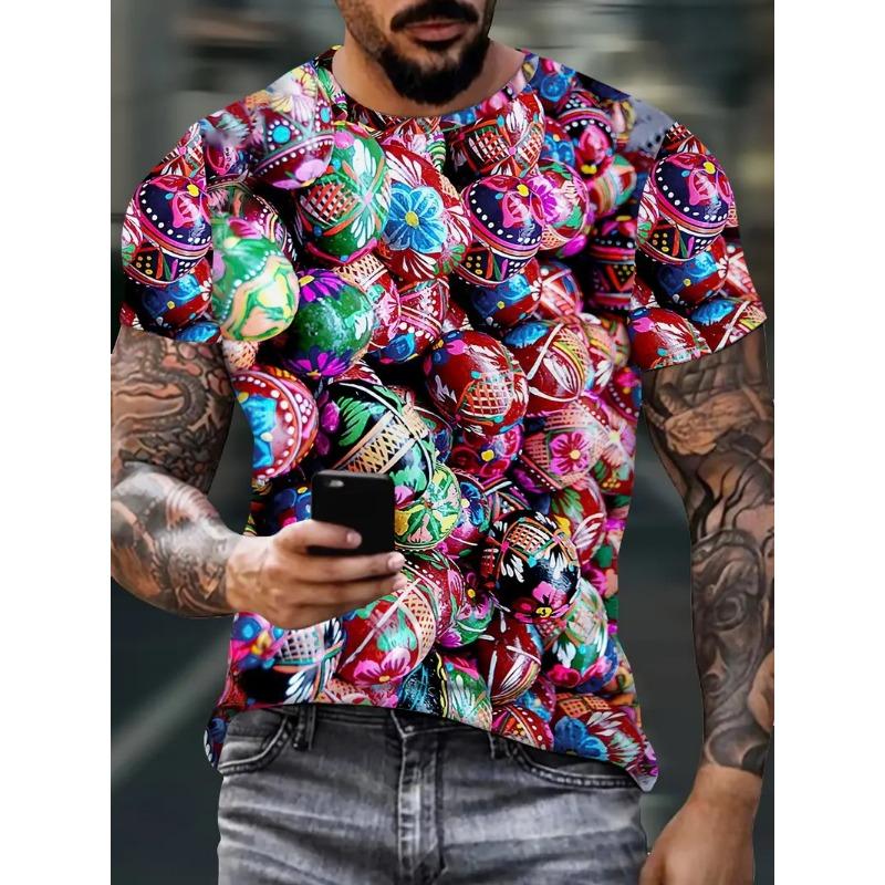 Мужская футболка с пасхальным кроликом, топы с 3D-принтом, милый кролик с яйцами, футболка для мужчин, новинка, футболки с круглым вырезом и коротким рукавом