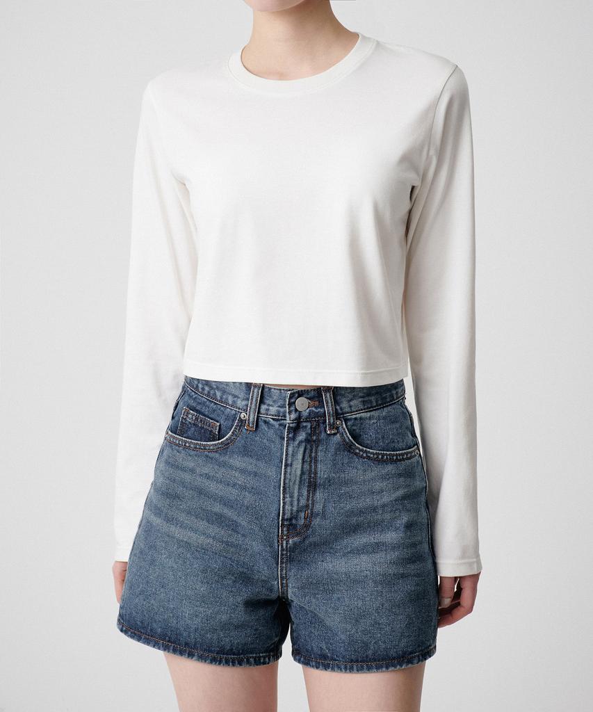 MUSINSA STANDARD WOMAN [Cooltandard] Women'S Crew Neck Crop Long Sleeve T-Shirt [Cream]