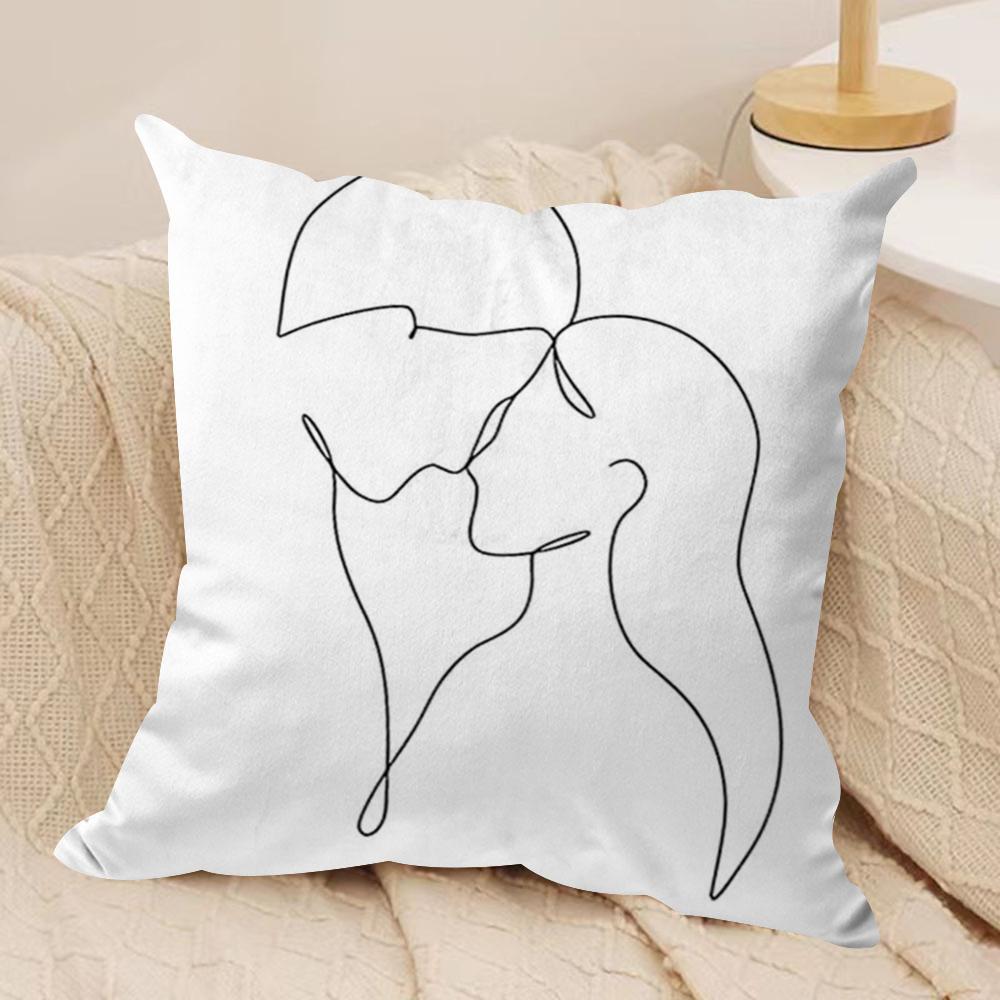 Black White Couple Line Cushion Cover Soft Plush Fabric DoubleSided Printed Sofa Cushion Cover for All Seasons Home Decor Gift