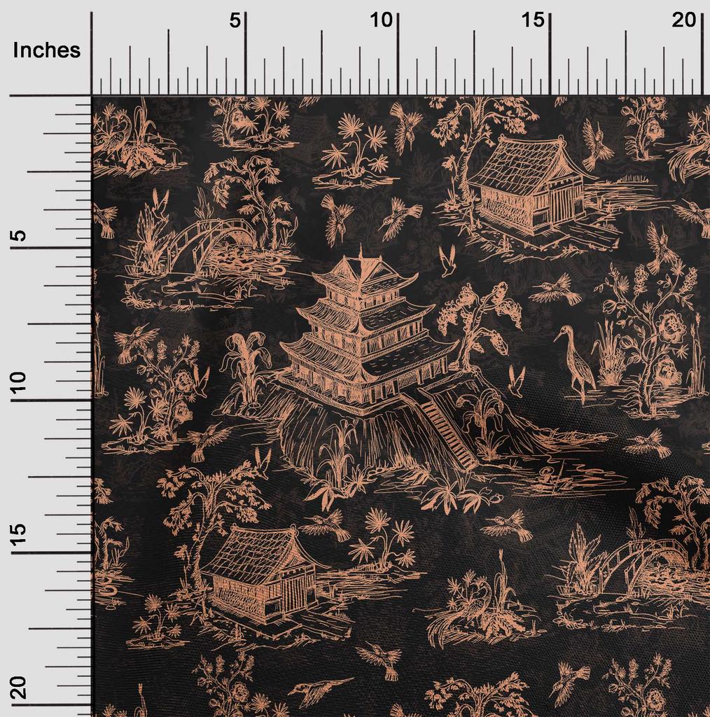 oneOone Cotton Flex Brown Fabric Asian Japanese Pattern Sewing Fabric By The Yard Printed Diy Clothing Sewing Supplies 40 Inch