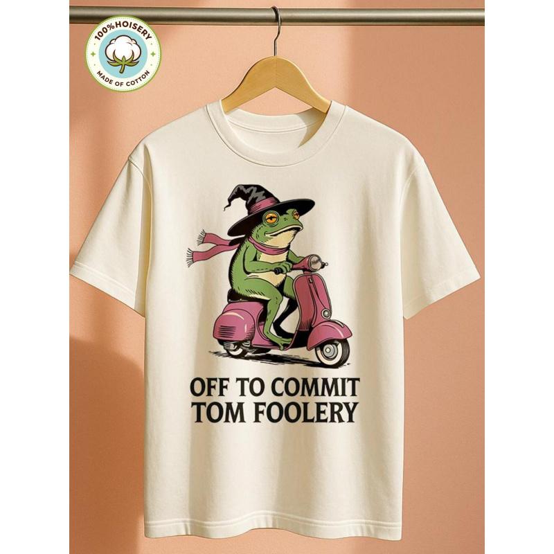 T-Shirt Print Halloween Frog T-Shirt Funny Unisex Graphic Tee Tom Foolery Design Casual Stretched Men'S Top for Everyday Wear Versatile Slightly