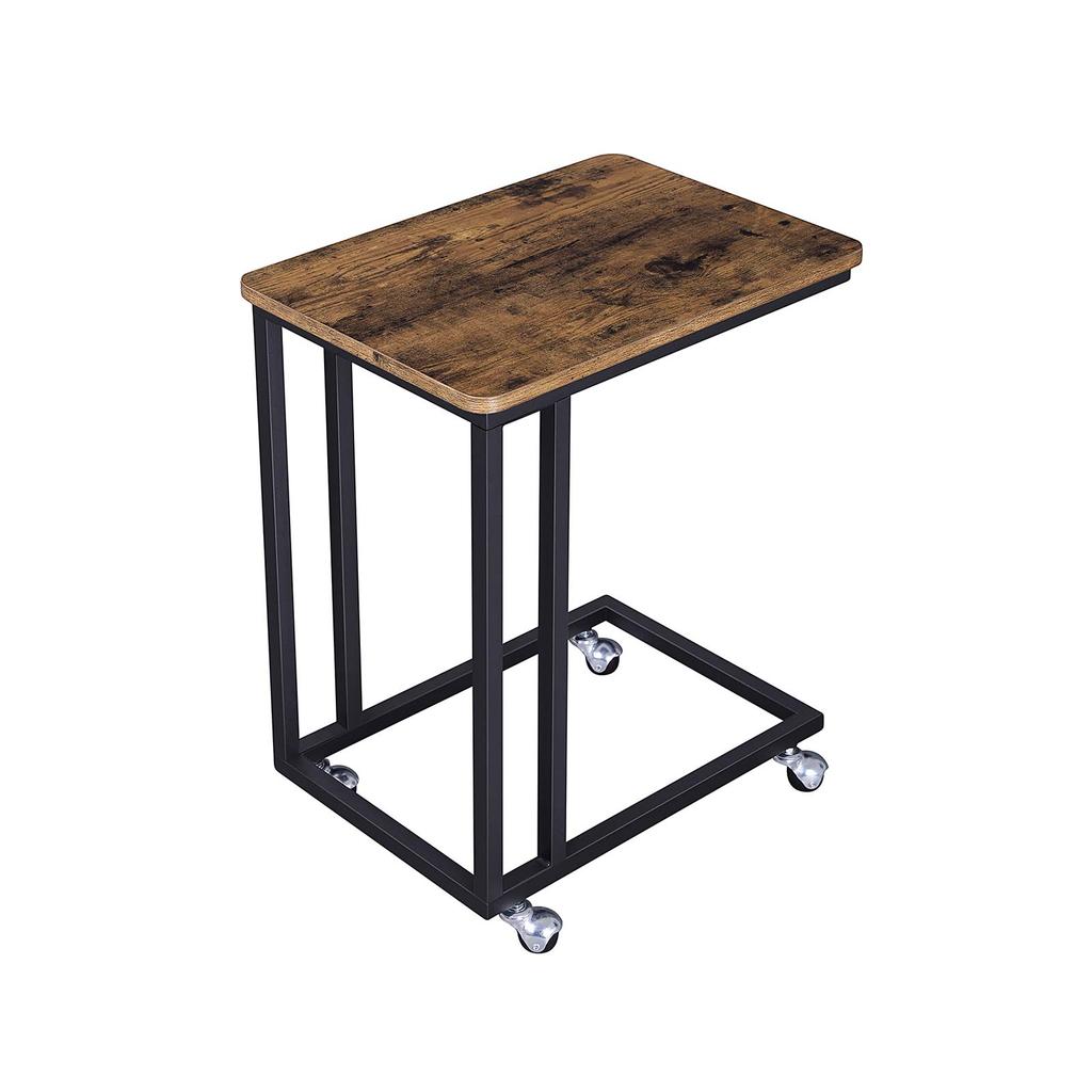VASAGLE End Table, Side Table, Coffee Table, with Steel Frame and Castors, Easy Assembly, Industrial, for Living room, Bedroom, Balcony
