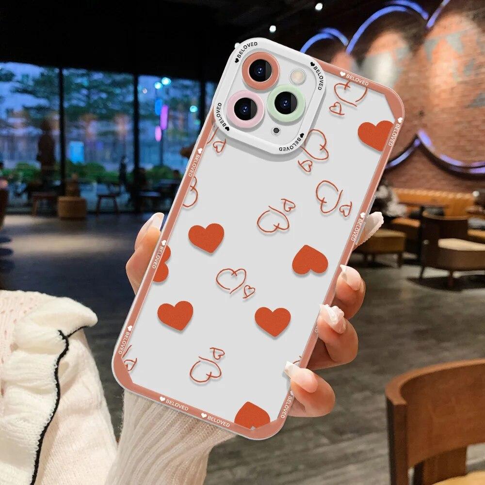 Милый розовый чехол для телефона с сердечком для iPhone 11, чехол для iPhone 15 14 13 12 Pro Max X XS XR 7 8 Plus 13 12 Mini SE, мягкий красочный чехол