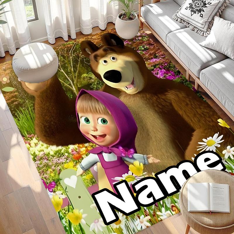 Custom Name Personalized Masha and The Bear Print Carpet, Versatile Home Decor Rug, for Playroom, Apartment, Balcony, Entryway, Hallway Gift