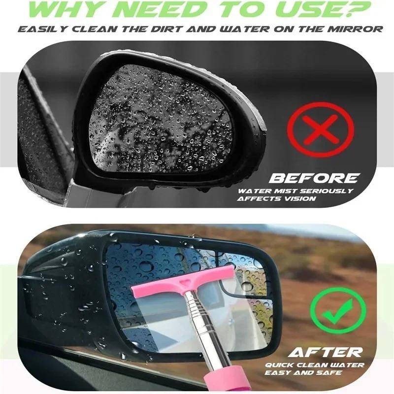 Автомобильный стеклоочиститель для зеркала заднего вида, портативный телескопический автомобильный скребок для очистки стекол, длинная ручка, очиститель тумана для стекла, инструмент для удаления воды, инструмент для чистки автомобиля