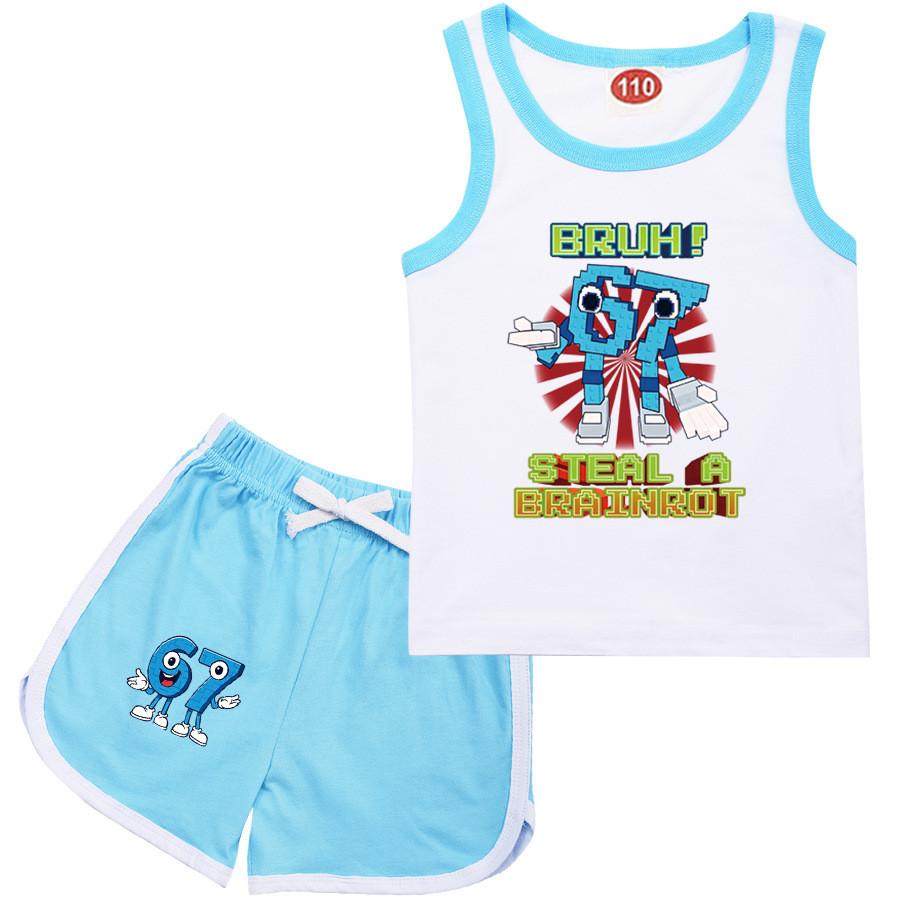 9192 Детские Крадут Мозговую гниль 67 Принт Топ Брюки Спортивные костюмы