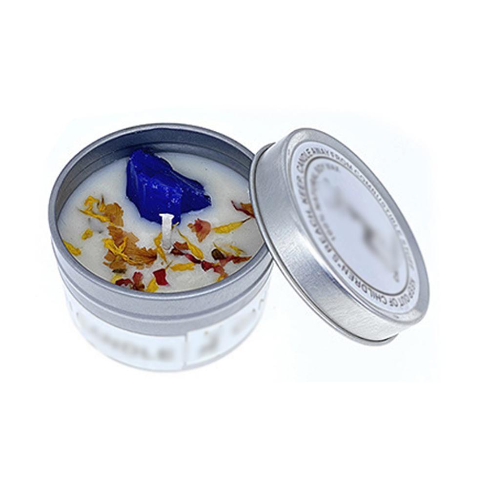 Soy Wax Candle In Metal Tin Dry Flower Crystal Stone Aromatherapy Candles for Bath Healing Spa