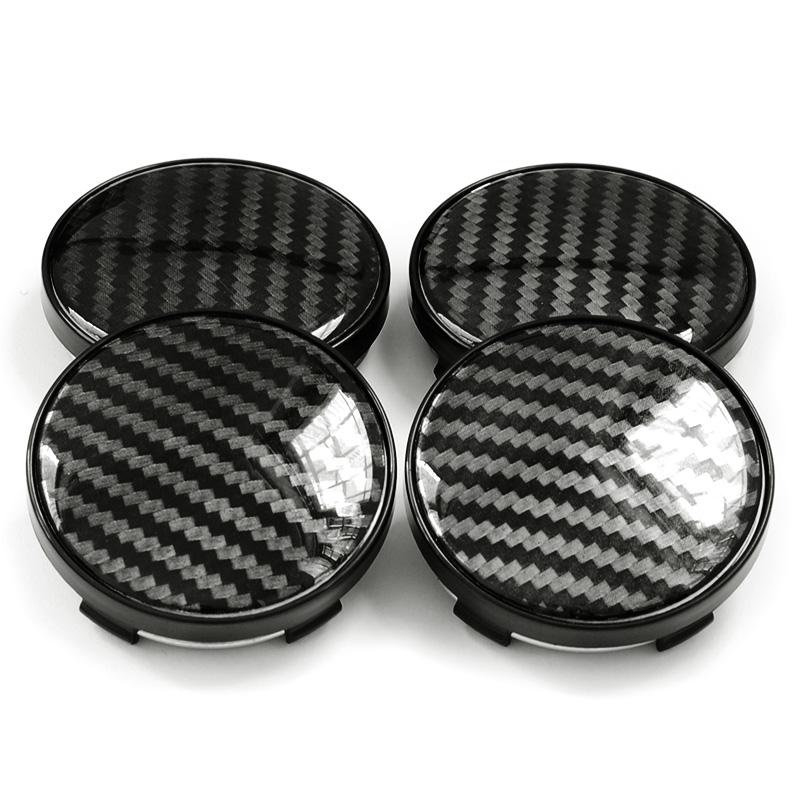 4pcs 60mm with 56mm Aluminum+Resin 3D Carbon Fiber Pattern Logo Car Wheel Center Hub Cap Dust-proof Cover Car