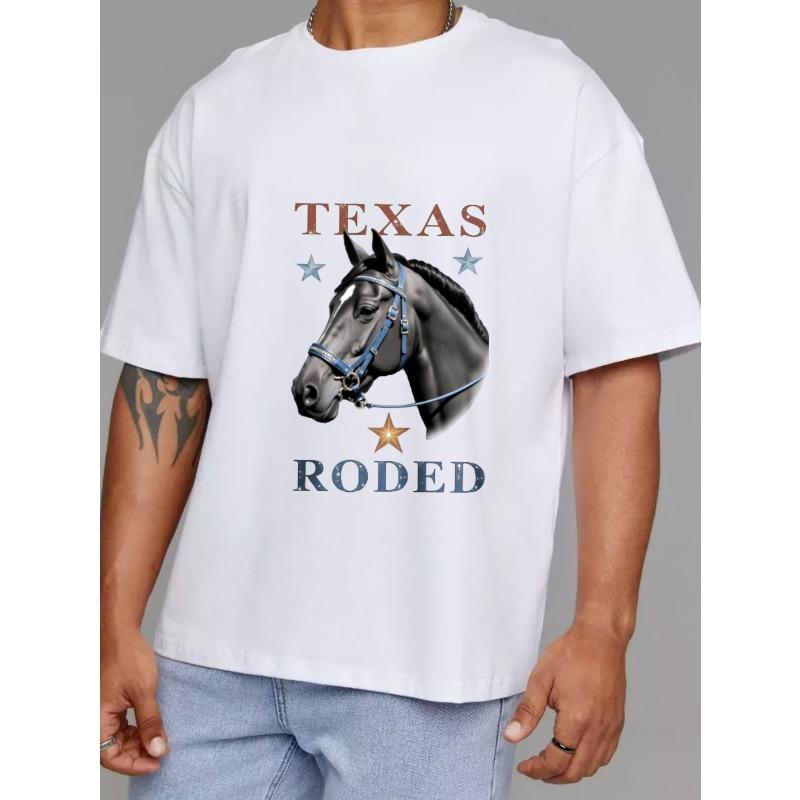 Белая футболка с графикой и текстом «Texas Rodeo Horse» для повседневной носки и западных мероприятий