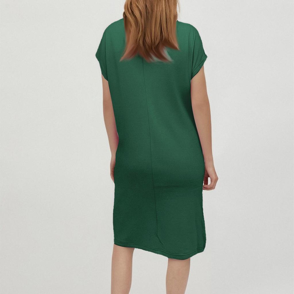 Женское модное повседневное летнее однотонное свободное платье с коротким рукавом и круглым вырезом