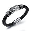 New Fashionable Personalized Trendy Casting Retro Pattern Splicing Braided Leather Rope Magnetic Buckle Bracelet Mens Jewelry