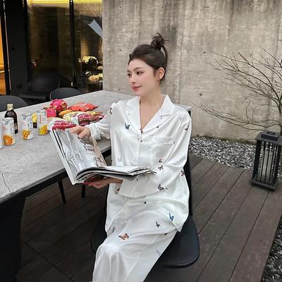 Новая популярная весенне-осенняя пижама для женщин, приятная для кожи домашняя одежда, комплект с длинными рукавами и брюками