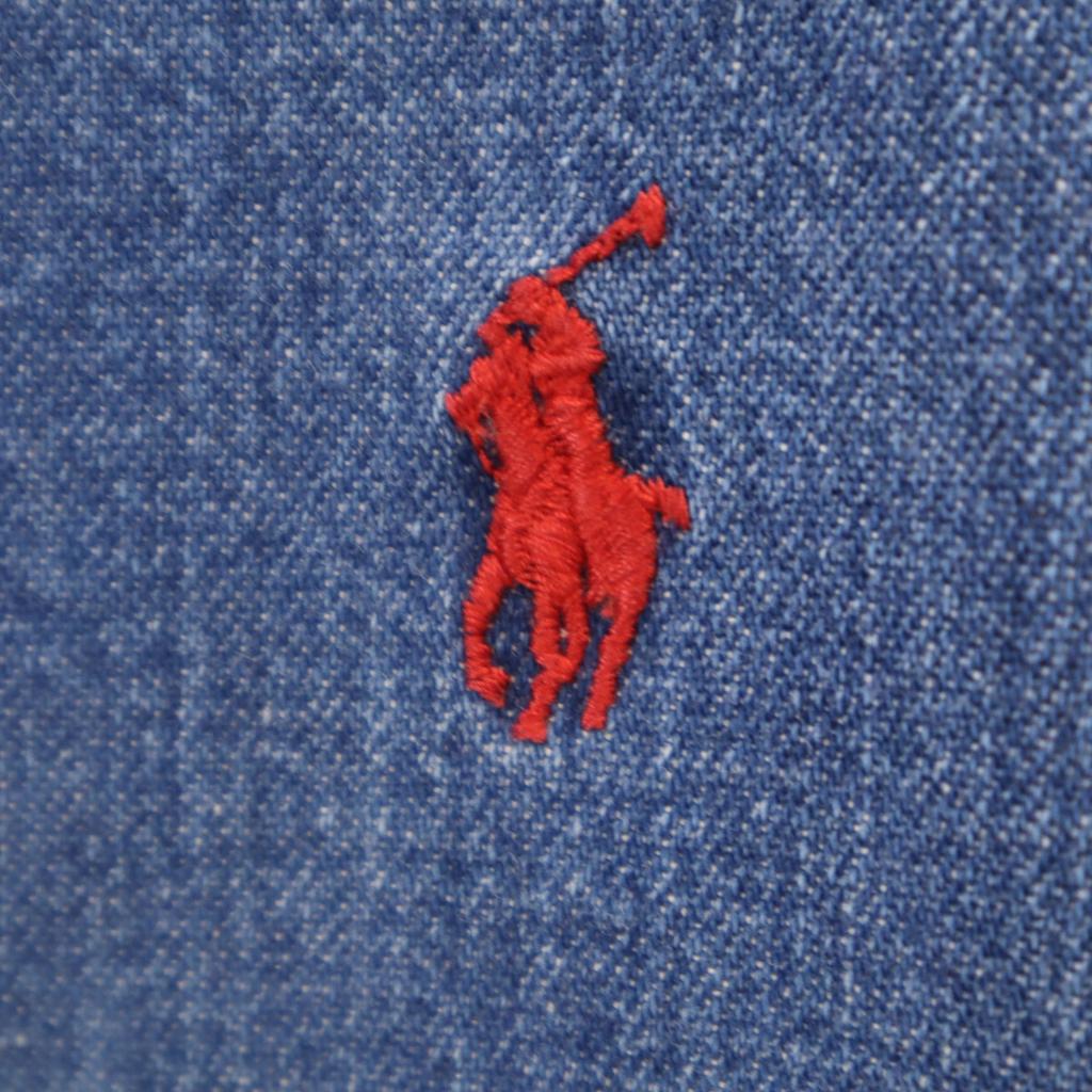 Polo by Ralph Lauren 80s Vintage Green Tag Boys Long sleeve Dungaree denim Button down shirt Kid's Used
