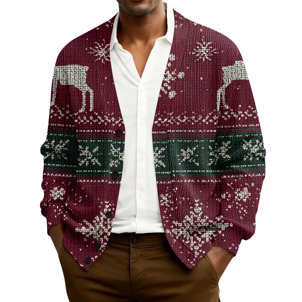 Мужской кардиган с длинным рукавом, рубчатой вязки