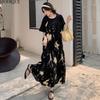 MODIQUE Summer Plus Size New Women Loose Elegant Pleated Floral Slip Mock Two-Piece Long Dress Female Short Sleeve O-Neck Dresses