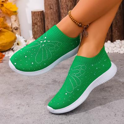 Модная женская спортивная обувь большого размера, вязаная, с разноцветными стразами, повседневная, на одну ногу и универсальные носки и обувь, размер 36-43