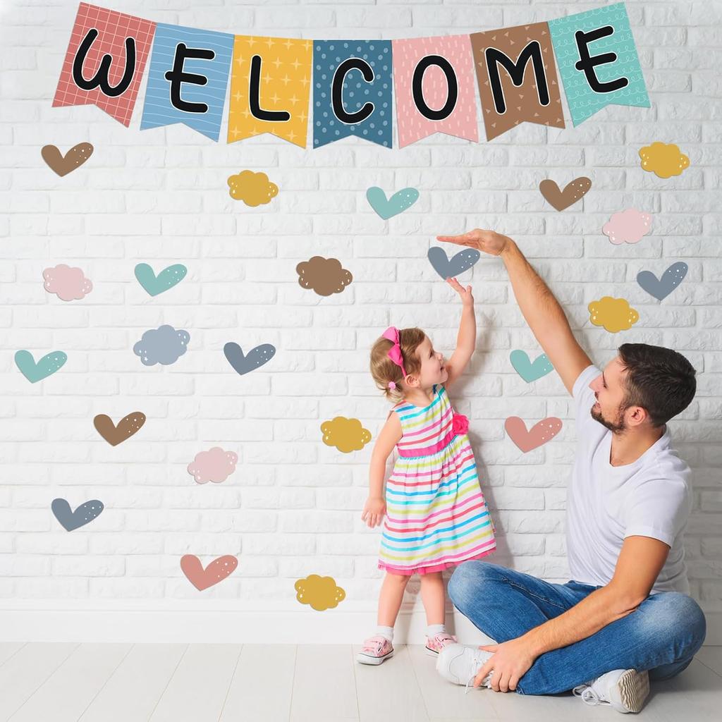 57pcs Boho Rainbow Welcome Banner Welcome Bulletin Board Set for Classroom Decoration Back to School Supplies