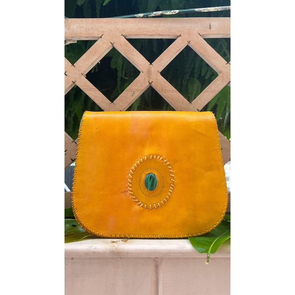 Leather Bag Unique Yellow Buffalo Leather Bag With Beautiful Stone Crossbody Bag Side Bag Ladies Bag Small Travel Bag