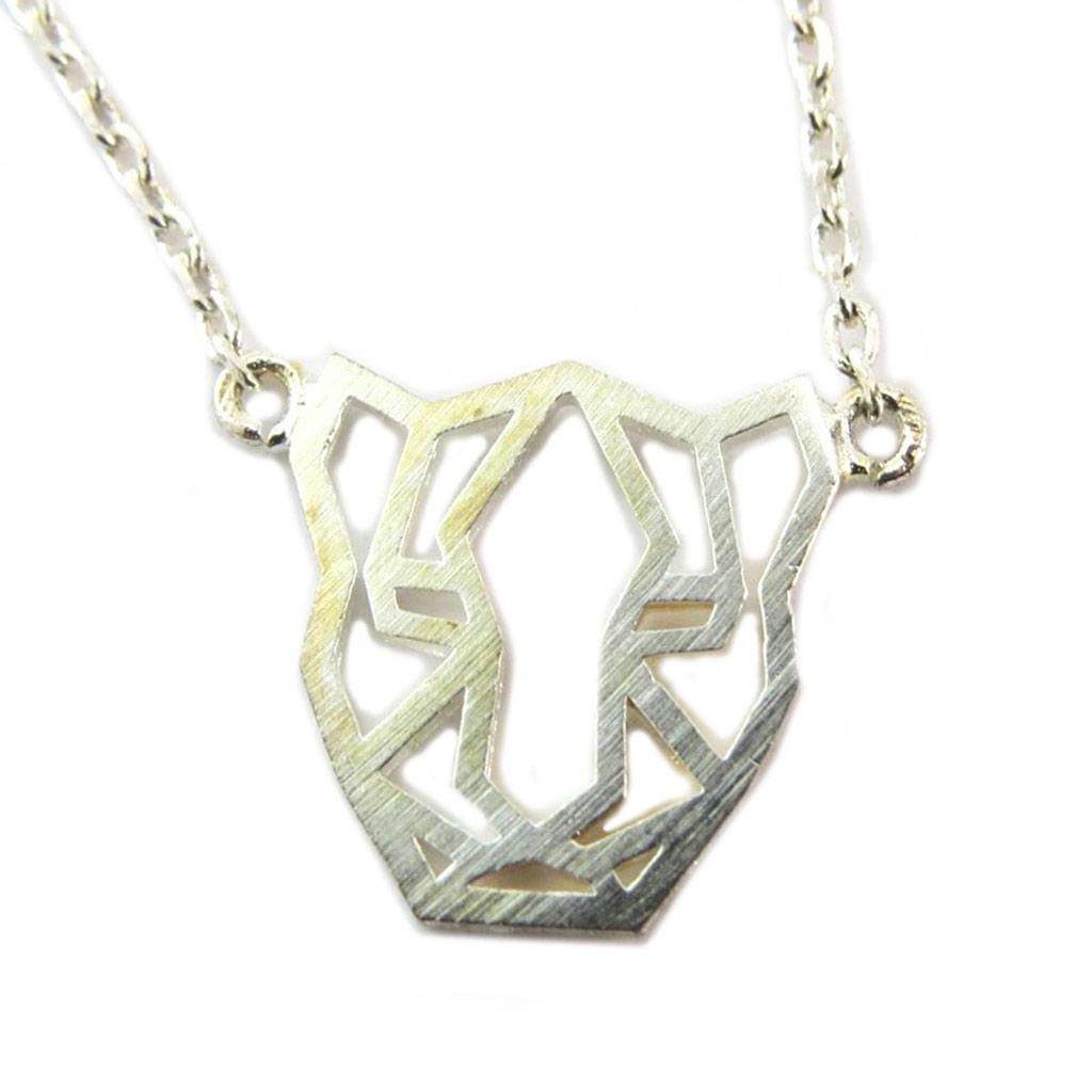7bis [P5840] - Handmade Silver 'Origami' Necklace (panther) - 13x10 Mm