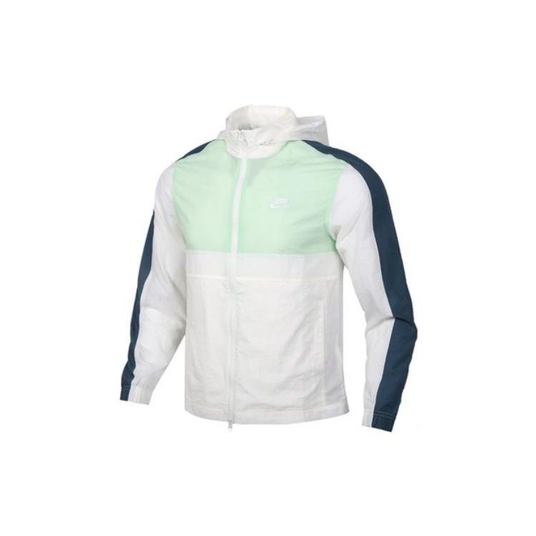 Nike Спортивная одежда с тканым логотипом, компактная куртка с капюшоном, мужские куртки, белый, зеленый, CU4310-133