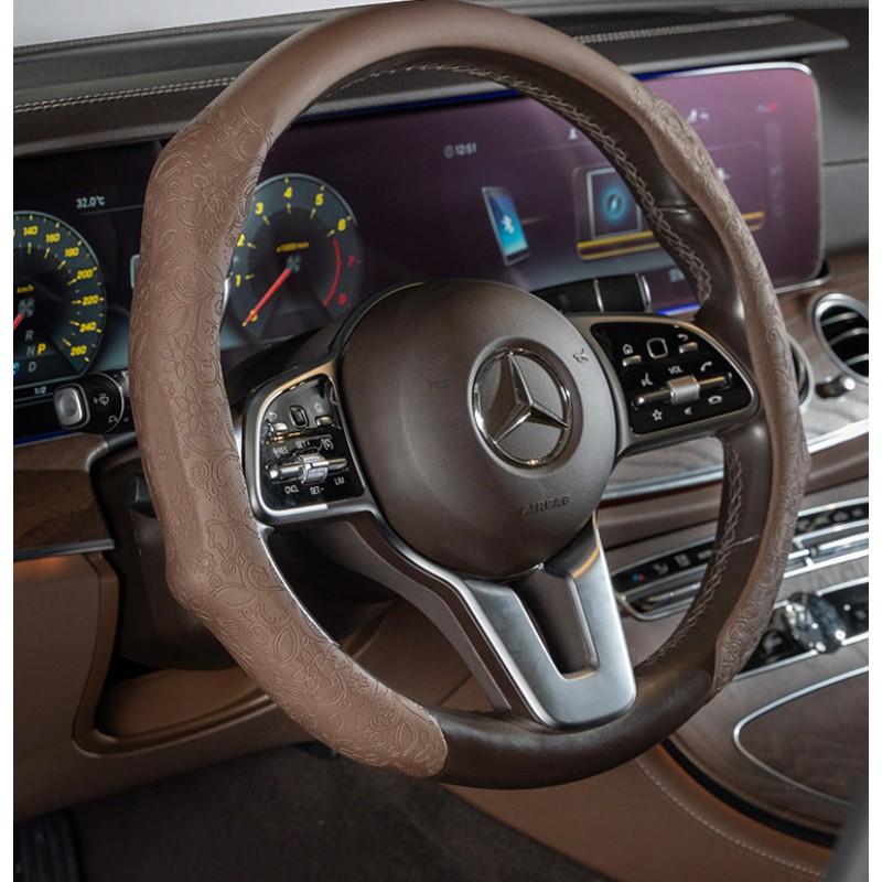 Ultra-Thin Leather Steering Wheel Cover Mercedes E300L E-Class C260L GLC GLE 38-40cm Universal Fit