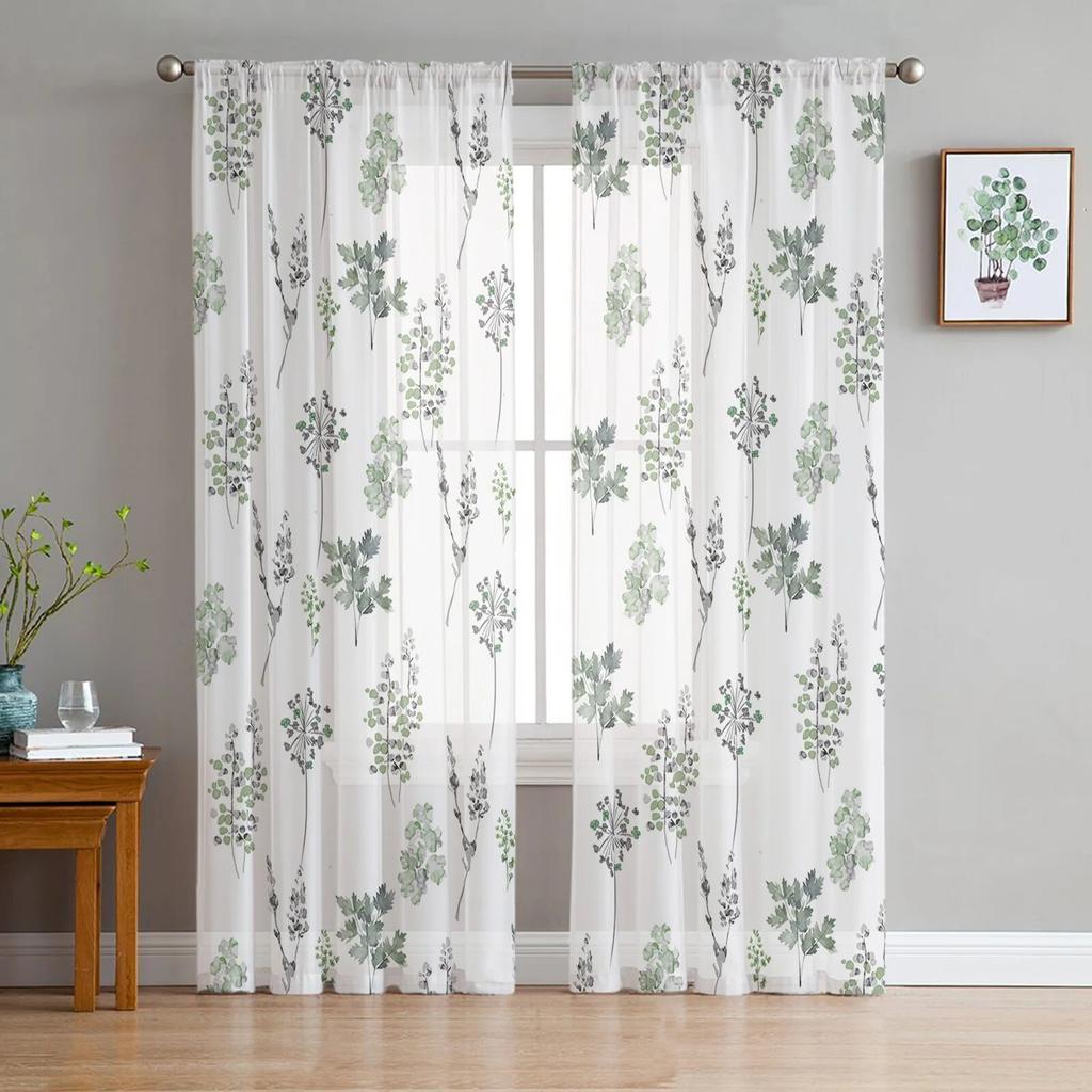 Watercolor Leaves Plants Sheer Curtains For Living Room Kitchen Window Curtains Bedroom Tulle Voile Curtains